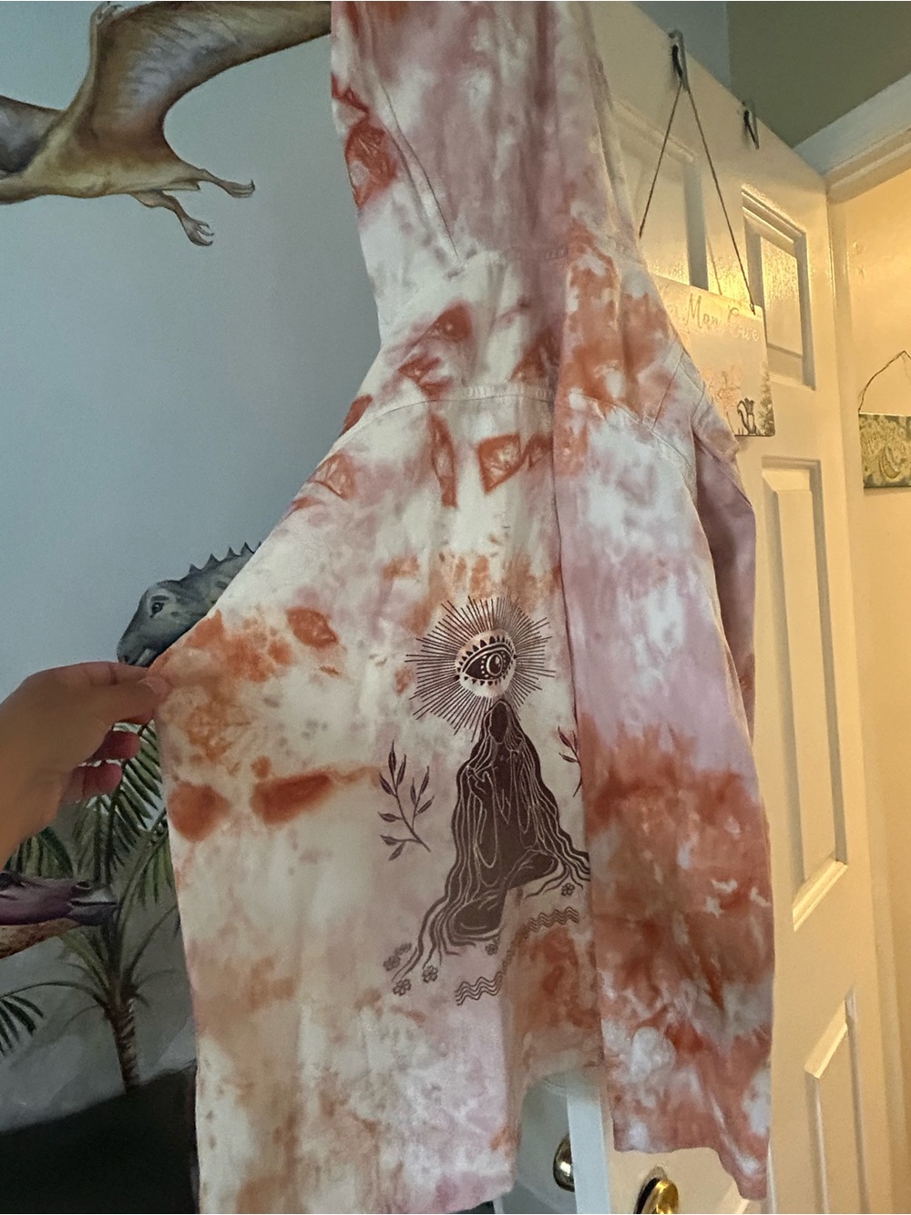 Tie-Dye Rust & Cream Bomber Jacket with Graphic Back